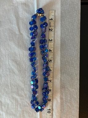 West German Vintage Blue Necklace Flower Clasp 20 Inches